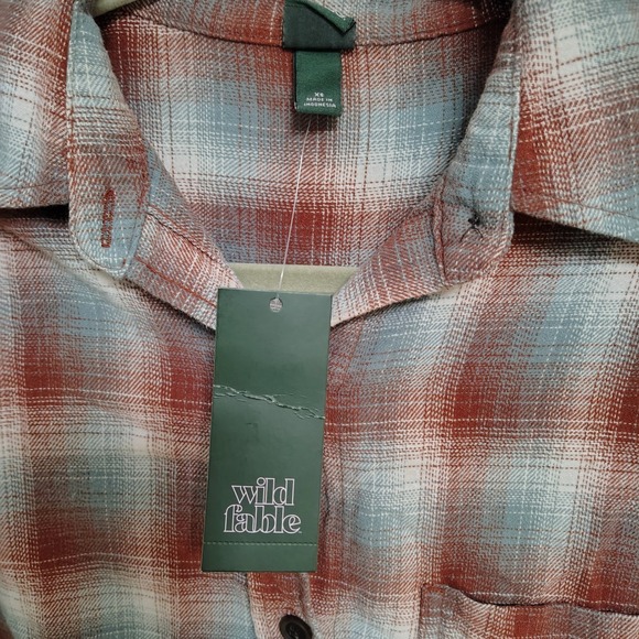 Wild Fable Flannel Shirt XS Oversized Brown Blue Plaid‎ Long Sleeve Button Up - Picture 5 of 9